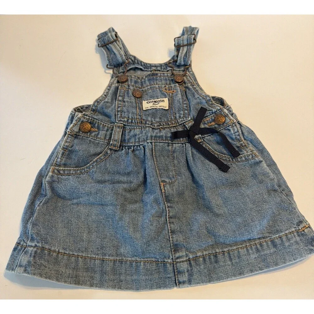Oshkosh Girls Size 12M Jumper Overall Dress Jean Denim Vestback Cotton Pocket